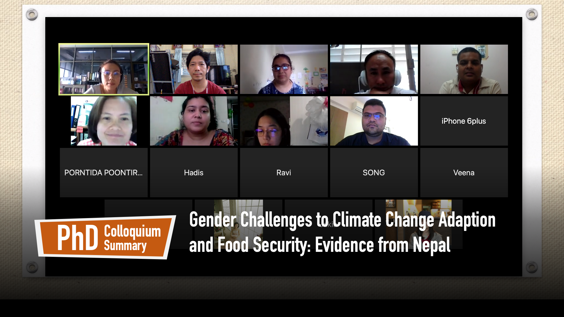 PhD Colloquium Gender Challenges to Climate Change Adaption and Food